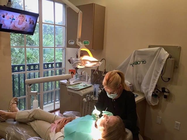 Relaxed patient during teeth cleaning