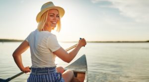 a woman in a boat