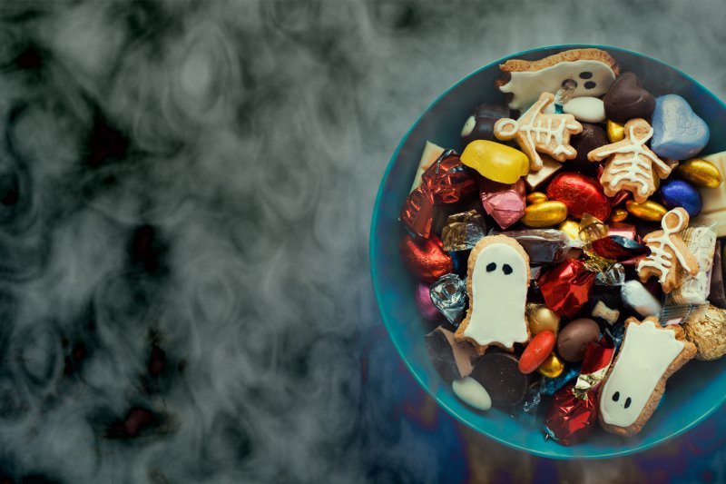 a bowl of Halloween candy